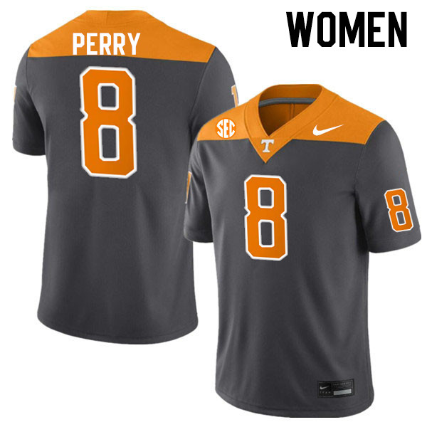 Women #8 Kalib Perry Tennessee Volunteers College Football Jerseys Stitched-Anthracite